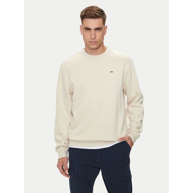 TOMMY HILFIGER - Polerón Cuello Redondo Regular Fit Beige Tommy Jeans