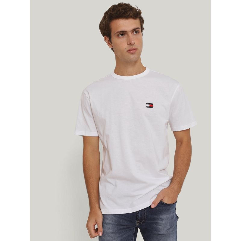 TOMMY HILFIGER - Polera Solid Con Logo Regular Fit Blanco Tommy Jeans