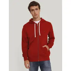 TOMMY HILFIGER - Polerón Hoodie Solic Con Cremallera Rojo