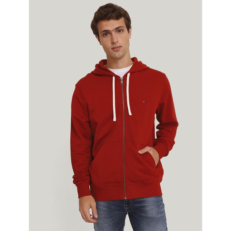 TOMMY HILFIGER - Polerón Hoodie Solic Con Cremallera Rojo Tommy Hilfiger
