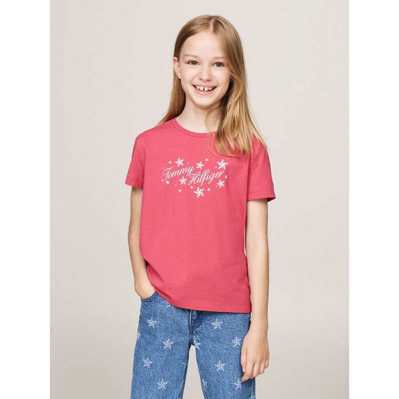 TOMMY HILFIGER - Polera De Niña Con Logo Script Rosado Tommy Hilfiger