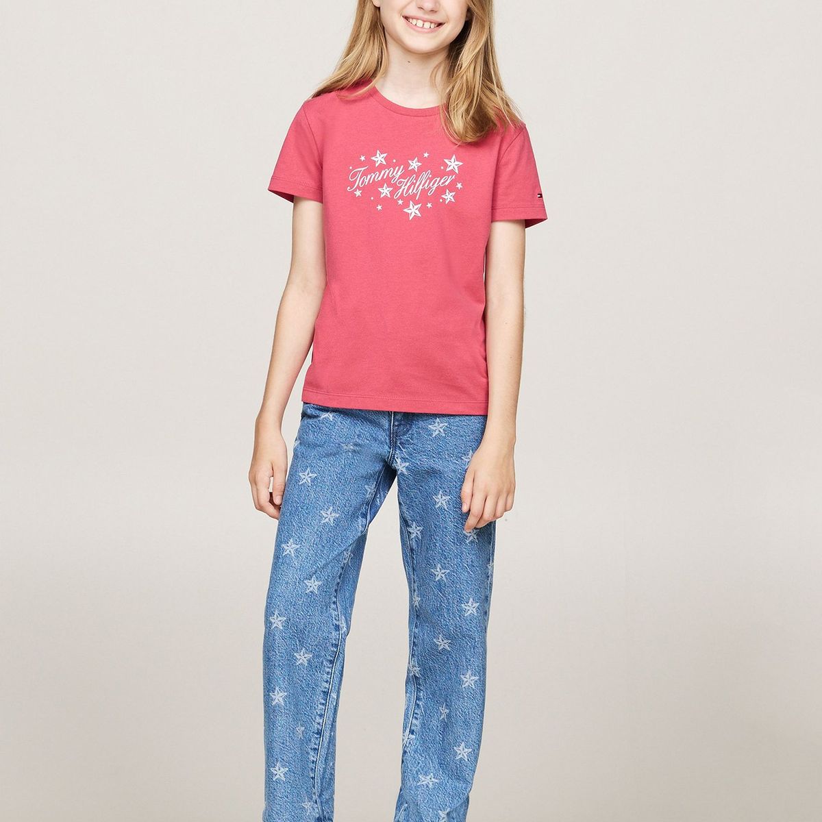 TOMMY HILFIGER - Polera De Niña Con Logo Script Rosado Tommy Hilfiger