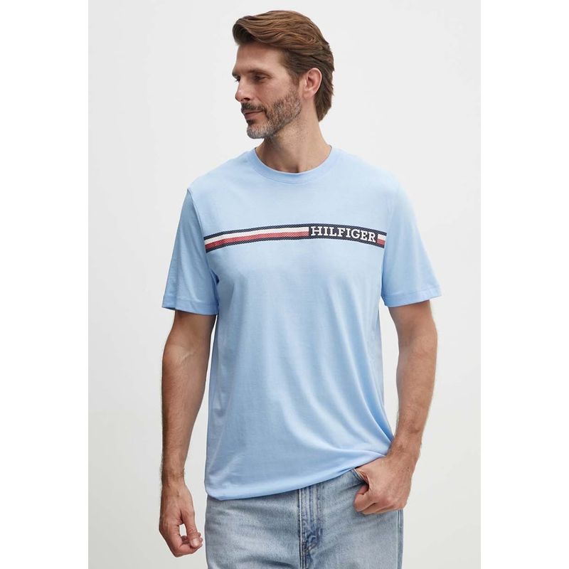 TOMMY HILFIGER - Polera con logo monotipo Celeste Tommy Hilfiger