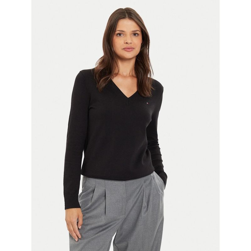 TOMMY HILFIGER - Sweater Solid Con Cuello En V Negro Tommy Hilfiger