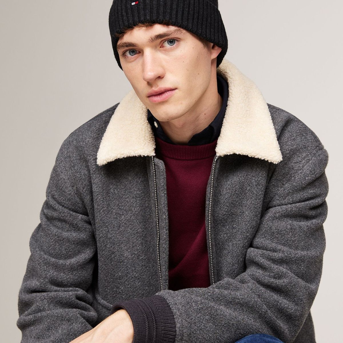 TOMMY HILFIGER - Gorro Solid Con Logo Gris Tommy Hilfiger