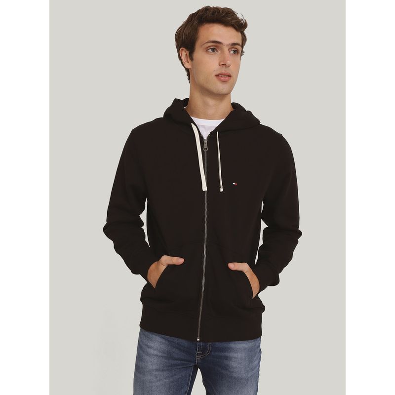 TOMMY HILFIGER - Polerón Hoodie Solic Con Cremallera Negro Tommy Hilfiger