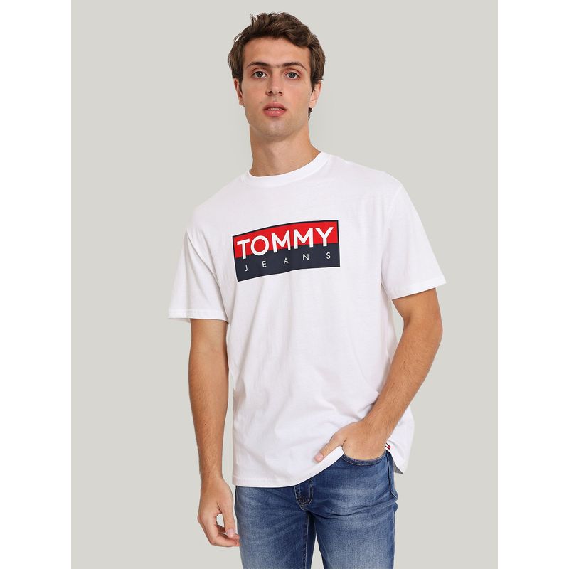 TOMMY HILFIGER - Polera Con Logo Regular Fit Blanco Tommy Jeans