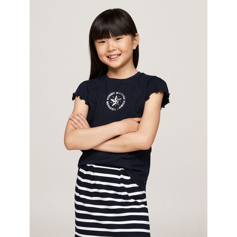 TOMMY HILFIGER - Polera De Niña Con Logo Metálico Azul Tommy Hilfiger