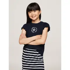 TOMMY HILFIGER - Polera De Niña Con Logo Metálico Azul