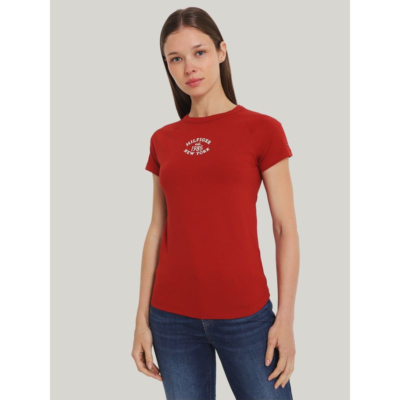 TOMMY HILFIGER - Polera Varsity Slim Fit Rojo Tommy Hilfiger
