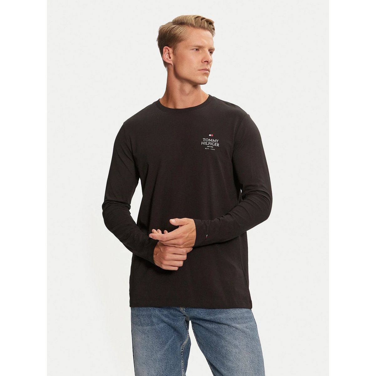TOMMY HILFIGER - Polera Solid Con Logo Negro Tommy Hilfiger