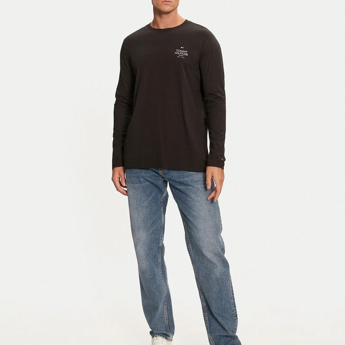 TOMMY HILFIGER - Polera Solid Con Logo Negro Tommy Hilfiger