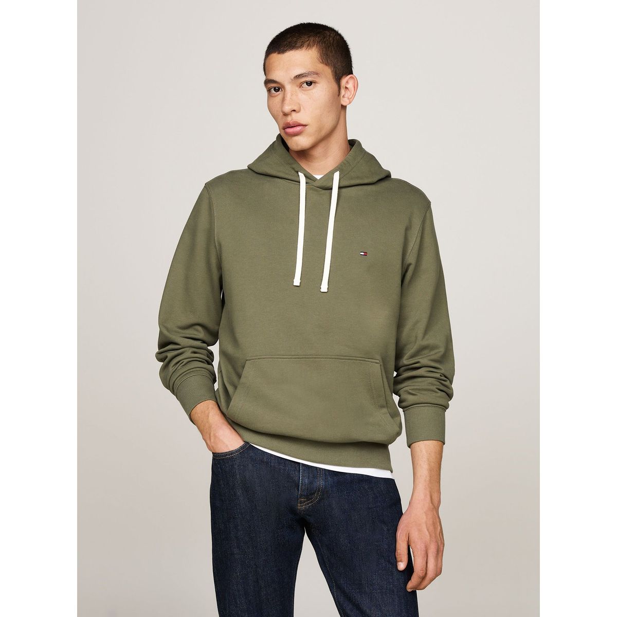 TOMMY HILFIGER - Polerón Hoodie Con Logo Bordado Verde Tommy Hilfiger