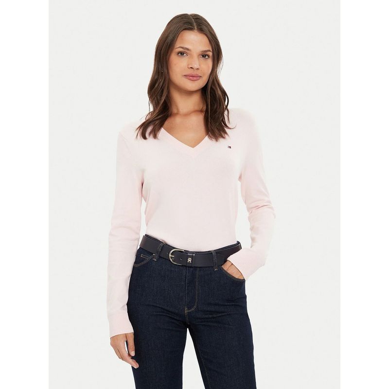 TOMMY HILFIGER - Sweater Solid Con Cuello En V Rosado Tommy Hilfiger