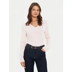 TOMMY HILFIGER - Sweater Solid Con Cuello En V Rosado