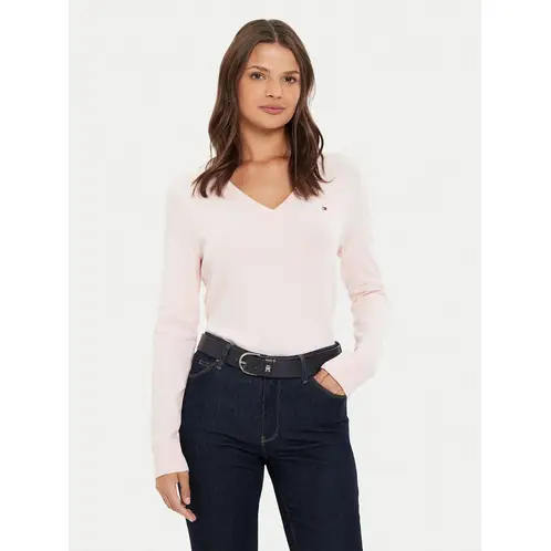 TOMMY HILFIGER - Sweater Solid Con Cuello En V Rosado