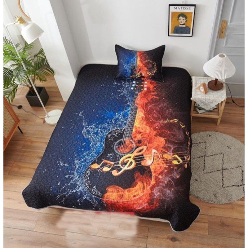 GENERICO - CUBRECAMA DE VERANO QUILT 3D DE 1.5 PLAZA DISEÑO GUITARRA WYM