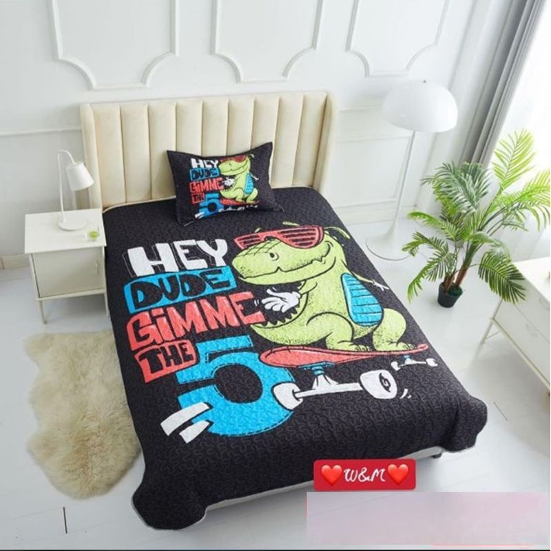 GENERICO - CUBRECAMA DE VERANO QUILT 3D DE 1.5 PLAZA DISEÑO DINO PATIN WYM