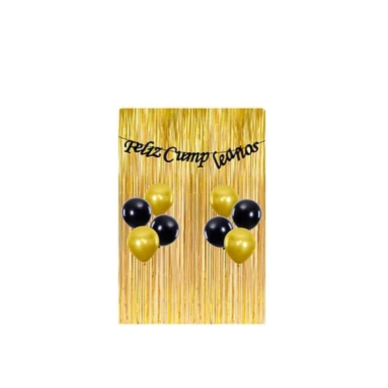 GENERICO - Set Globos De Latex Negro y Dorado Con Cortinas 10pcs