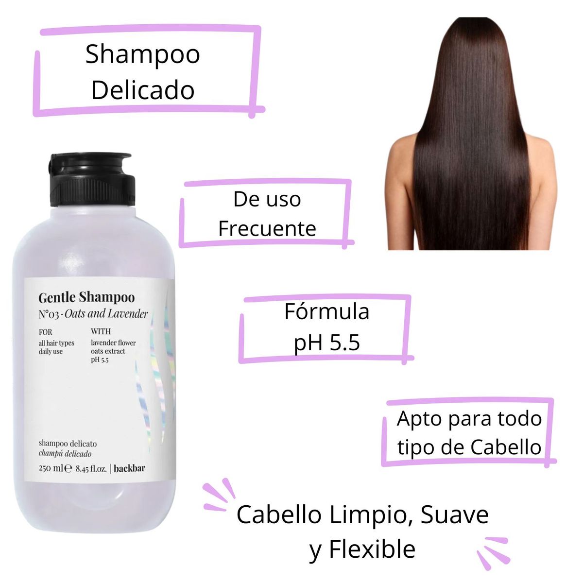 FARMAVITA - Shampoo BackBar Gentle 250ml Farmavita Avena Lavanda Suave Ph 5.5