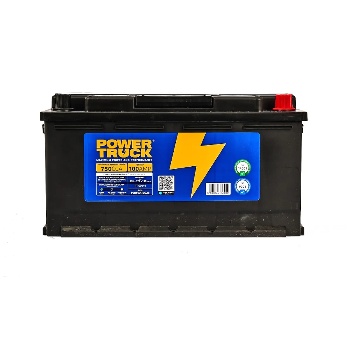 POWER TRUCK - BATERIA 100 AMP 750 CCA BORNE ESTANDAR