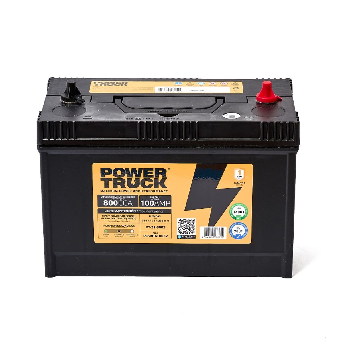 POWER TRUCK - BATERIA 100 AMP 800 CCA BORNE CON PERNO