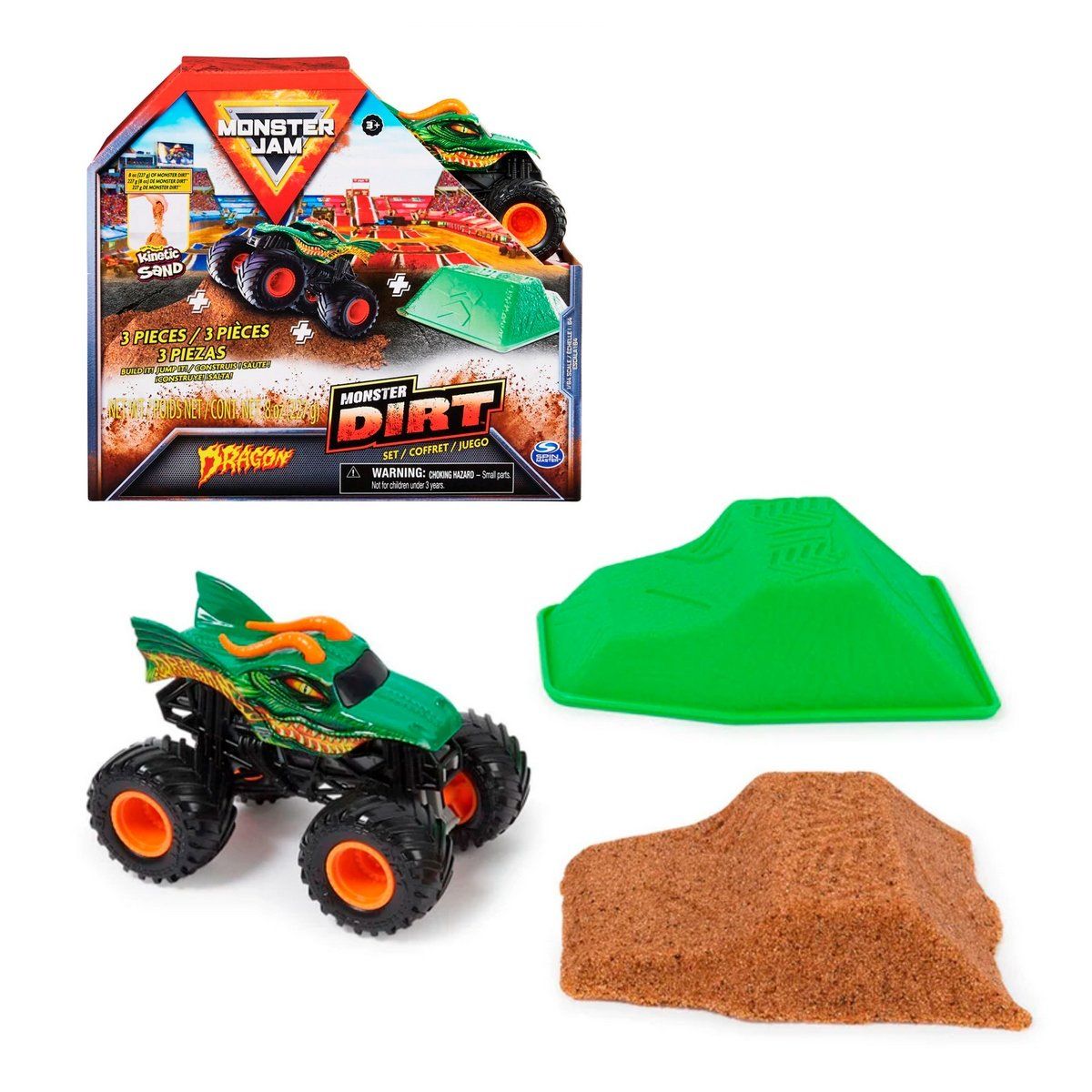 MONSTER JAM - Set vehículo Monster Jam 1:64 con arena Monster Dirt