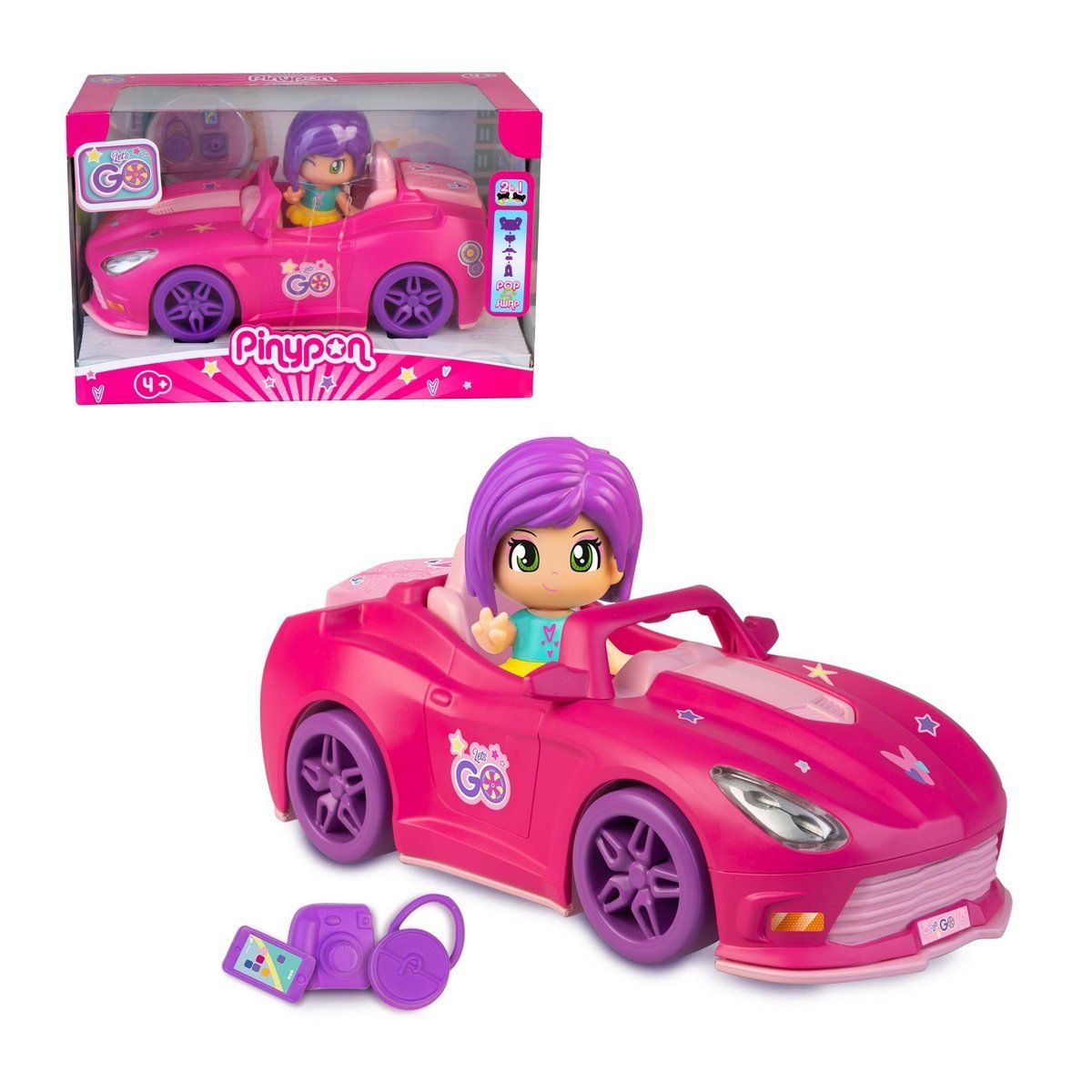 PINYPON - Playset muñecas Pinypon Vehículo - Auto Rosado