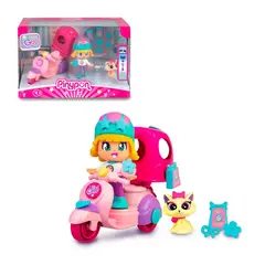 PINYPON - MUÑECA DE 8 CM CON VEHICULO VAMOS DE - MOTONETA