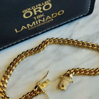Imagen 2 del producto Pulsera ORO LAMINADO 18K Tejido CUBANA BROCHE CAJÓN Con brillantes
