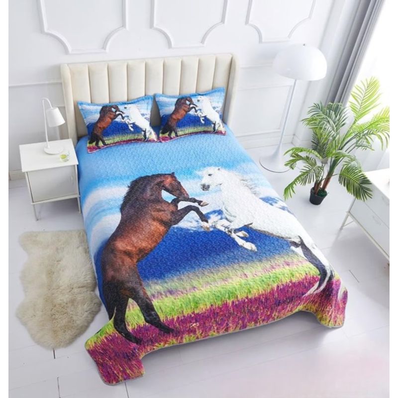GENERICO - CUBRECAMA DE VERANO QUILT 3D DE 2 PLAZA DISEÑO CABALLOS WYM