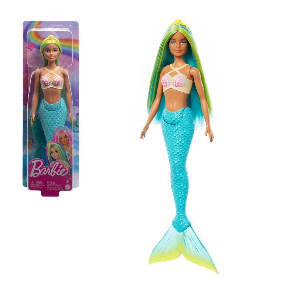 BARBIE - Muñeca Barbie sirena cabello de colores celeste