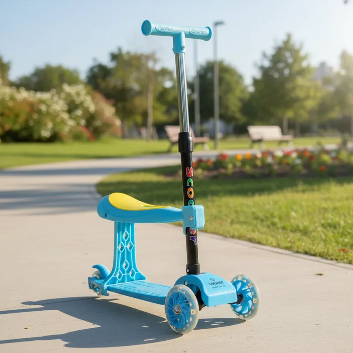 BEBESIT - Scooter Monopatín 2 en 1 con Asiento Niño Plegable XT04 Azul