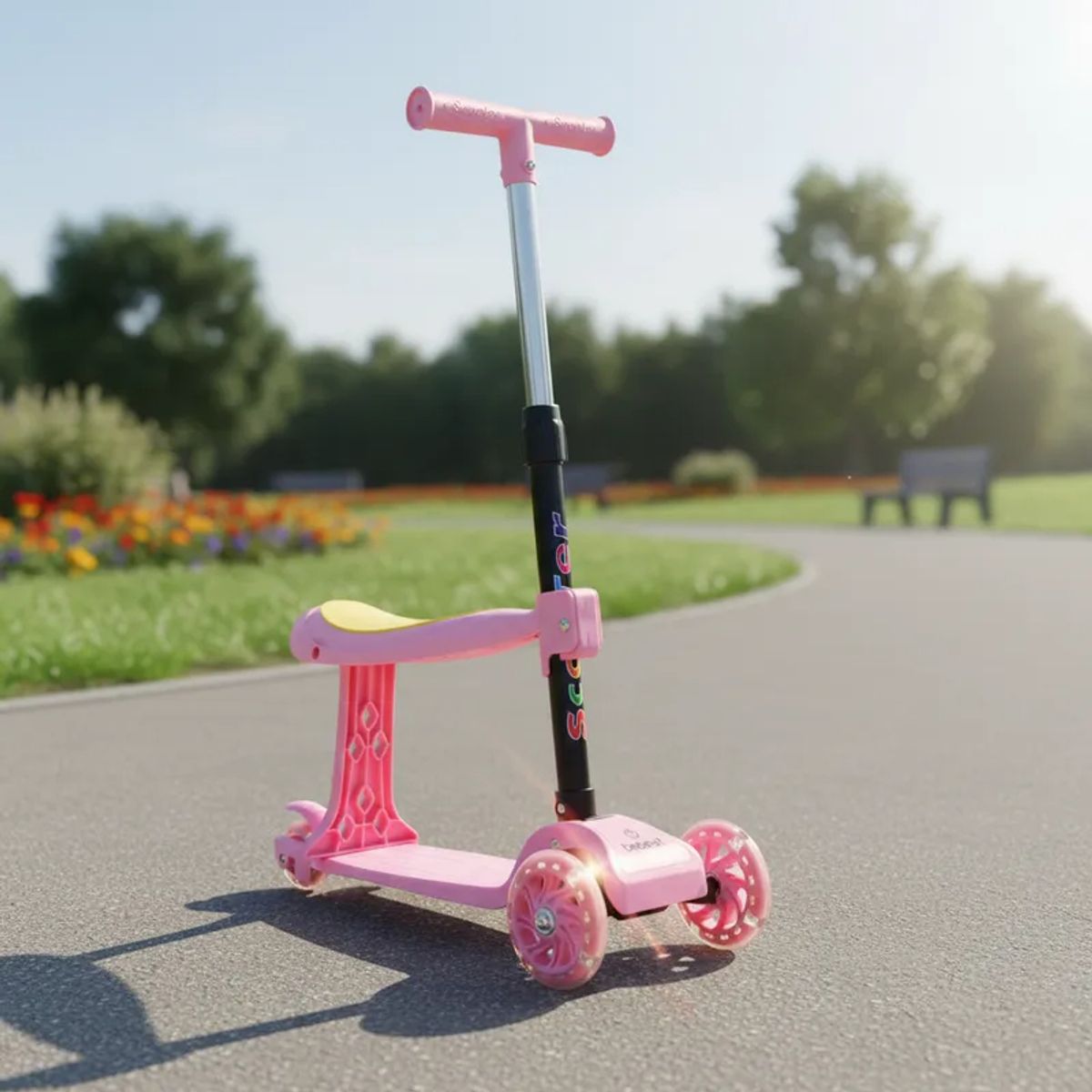 BEBESIT - Scooter Monopatín 2 en 1 con Asiento Niña Plegable XT04 Rosa