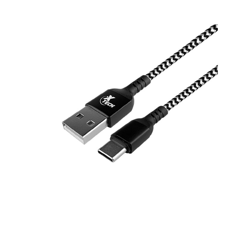 XTECH - Cable trenzado con conector Tipo C macho a USB 2.0 A macho - Negro
