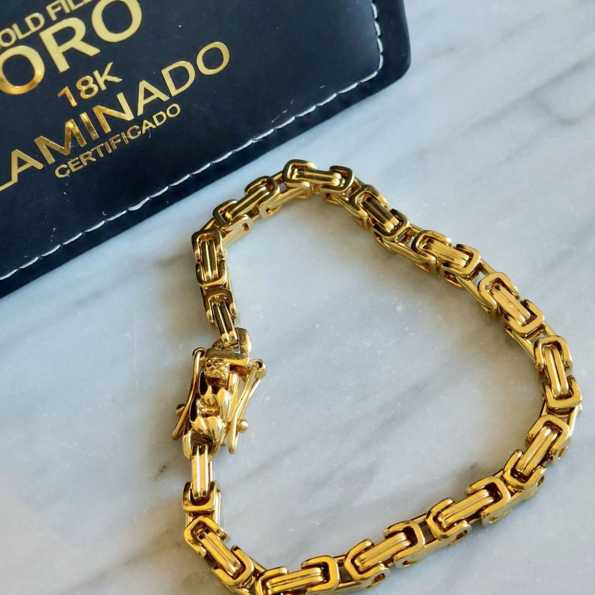 GENERICO - Pulsera ORO LAMINADO 18K Tejido CAMINO DEL INCA Con BROCHE CAJÓN