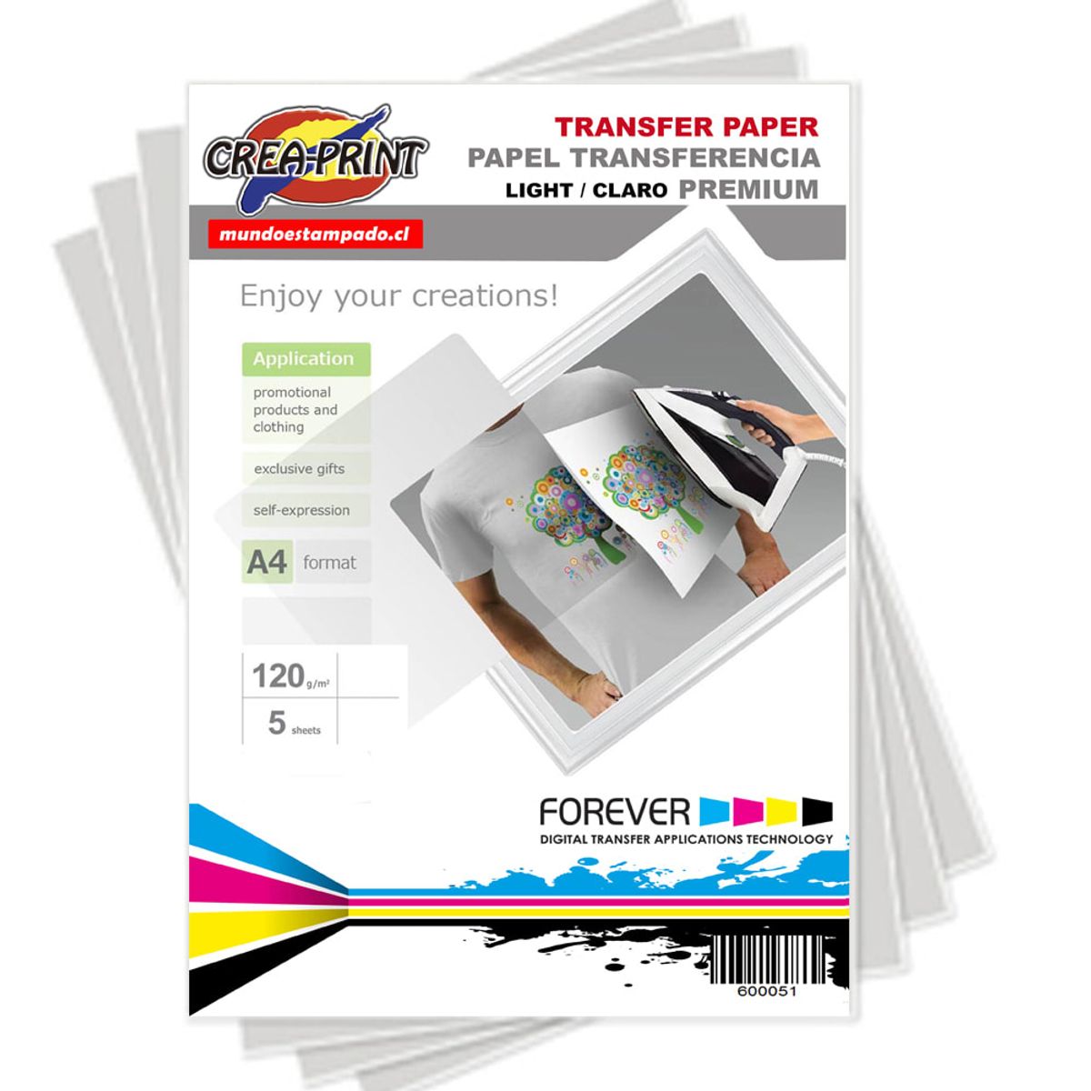 CREA PRINT - PAPEL TRANSFER TELAS CLARAS TAMAÑO A4 5 HOJAS