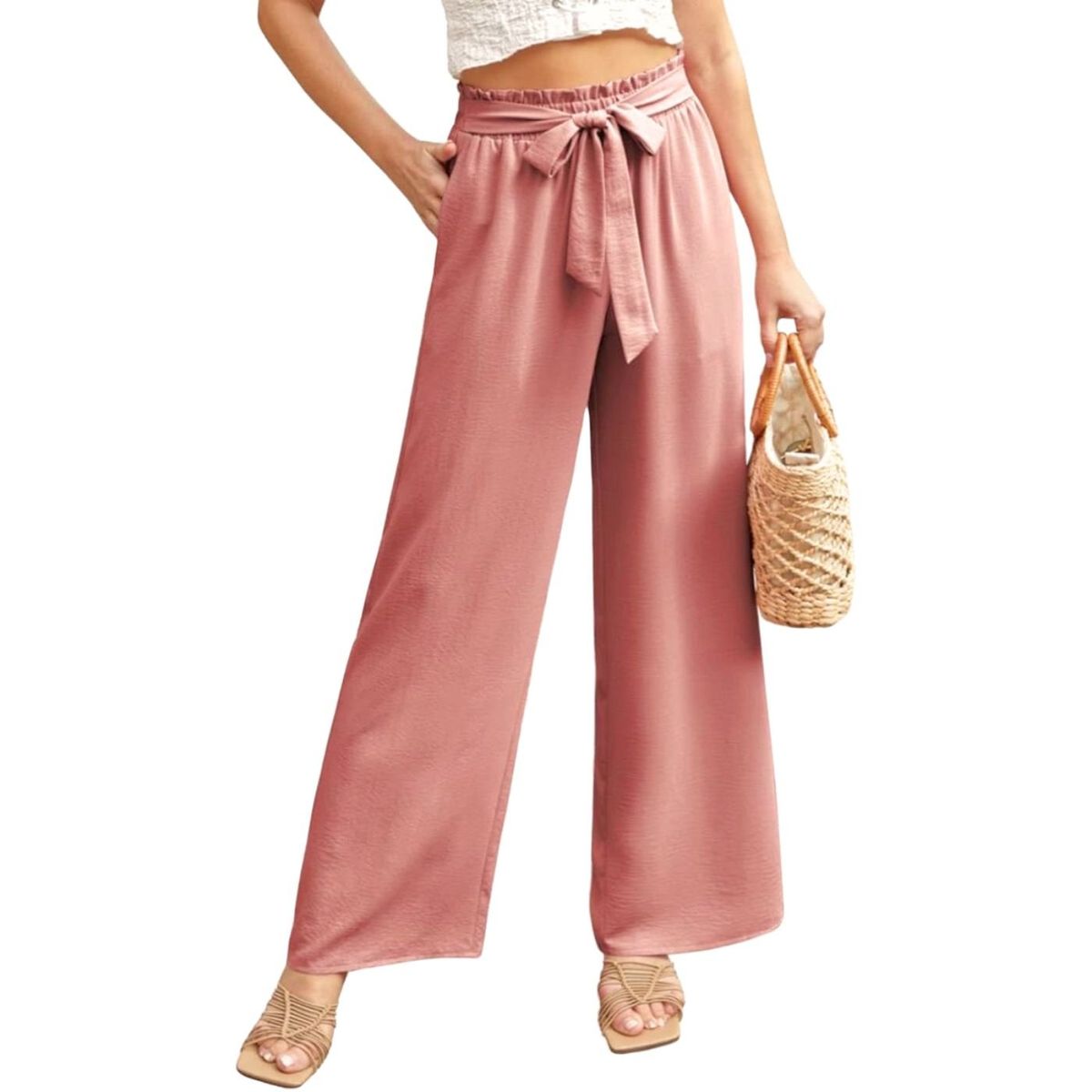 LIKE SHOP - Palazzo Rayón Mujer Algodón Cintura Elasticada Verano 150