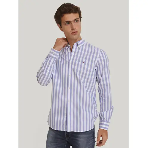 TOMMY HILFIGER - Camisa Oxford De Rayas Slim Fit Blanco