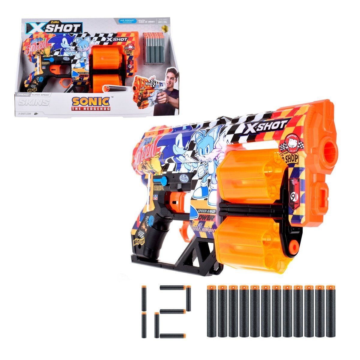 X-SHOT - Lanzador de dardos X SHOT Skin Sonic barril giratorio