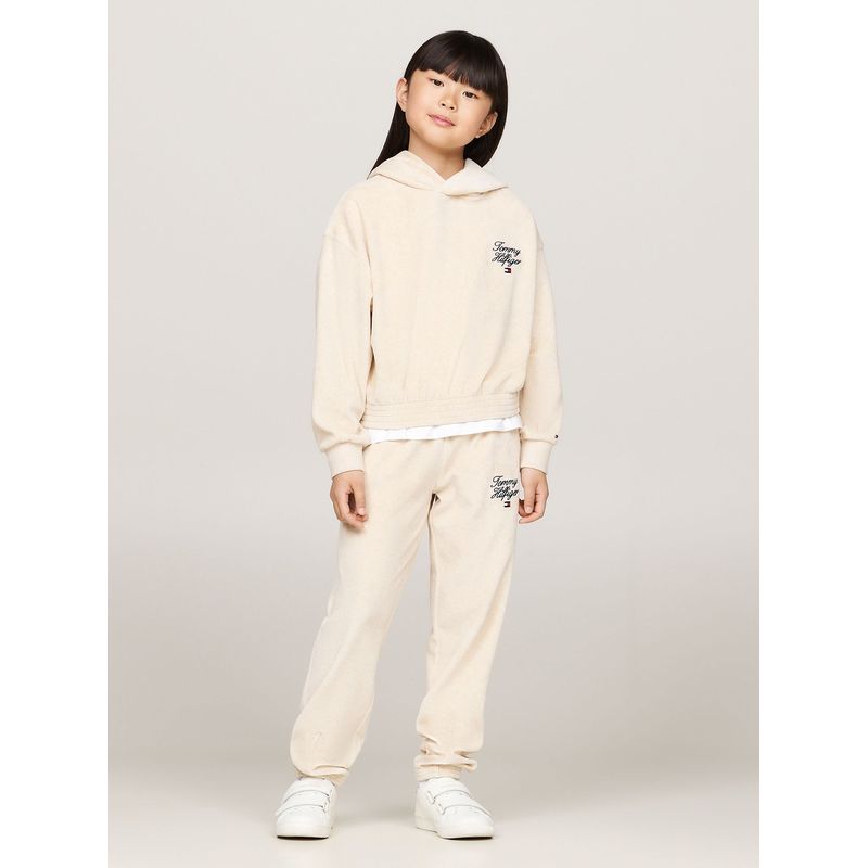 TOMMY HILFIGER - Joggers De Niña Con Logo Script Beige Tommy Hilfiger