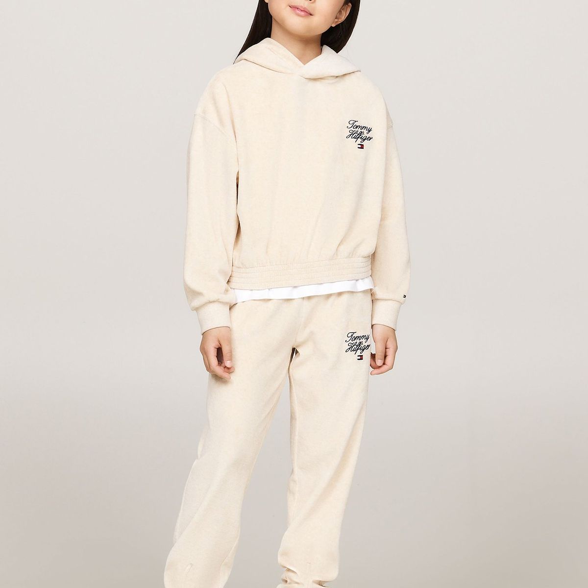 TOMMY HILFIGER - Joggers De Niña Con Logo Script Beige Tommy Hilfiger