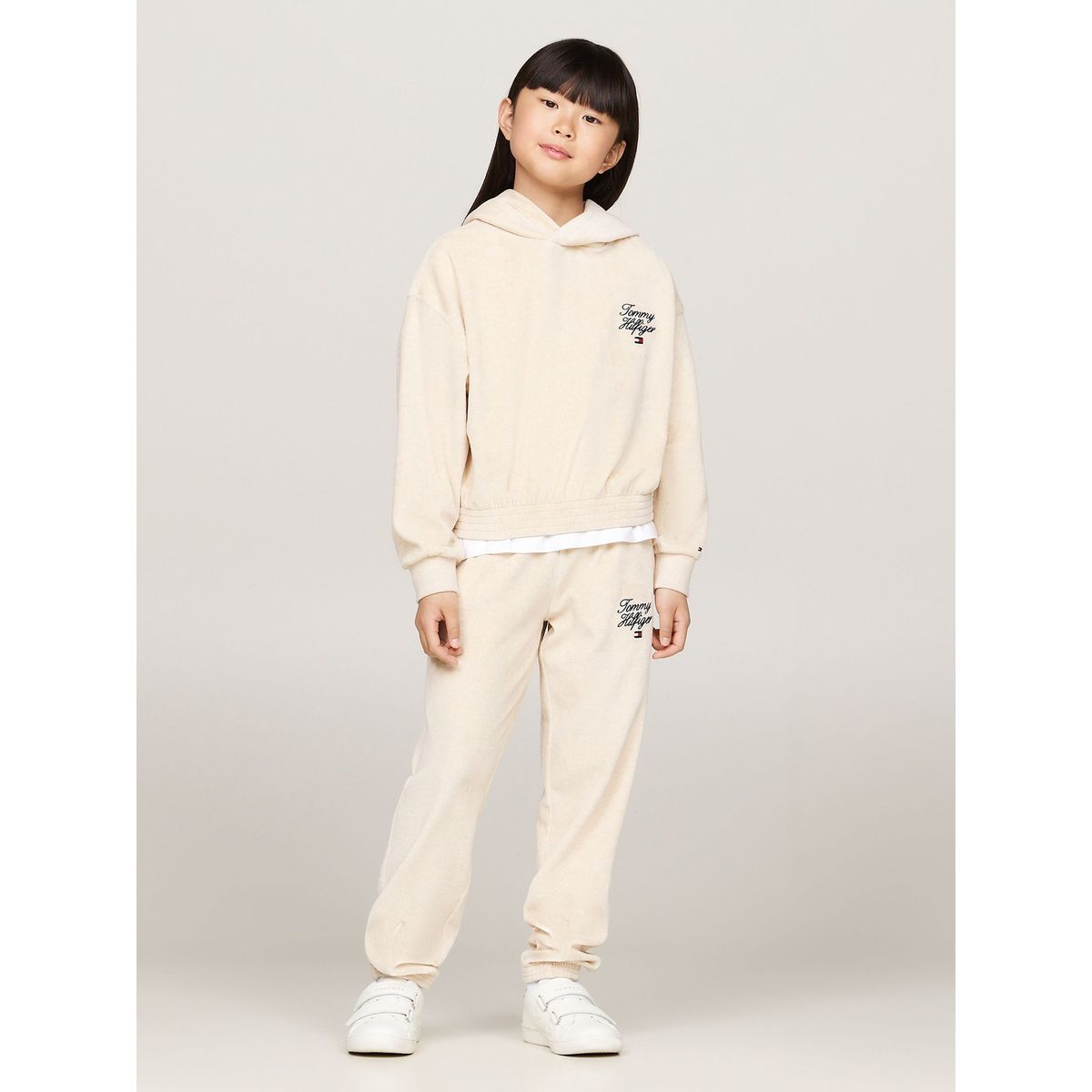 TOMMY HILFIGER - Joggers De Niña Con Logo Script Beige Tommy Hilfiger