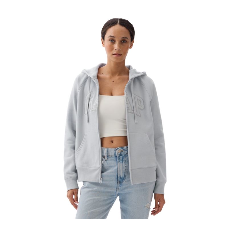 GAP - Polerón Logo Plateado Con Cierre Mujer Gris