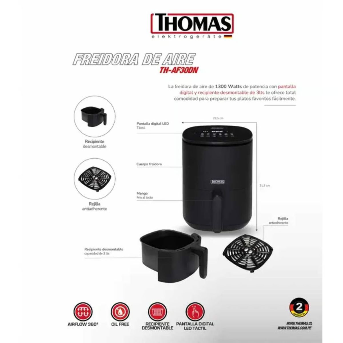 THOMAS - Freidora de Aire Digital TH-AF30DN