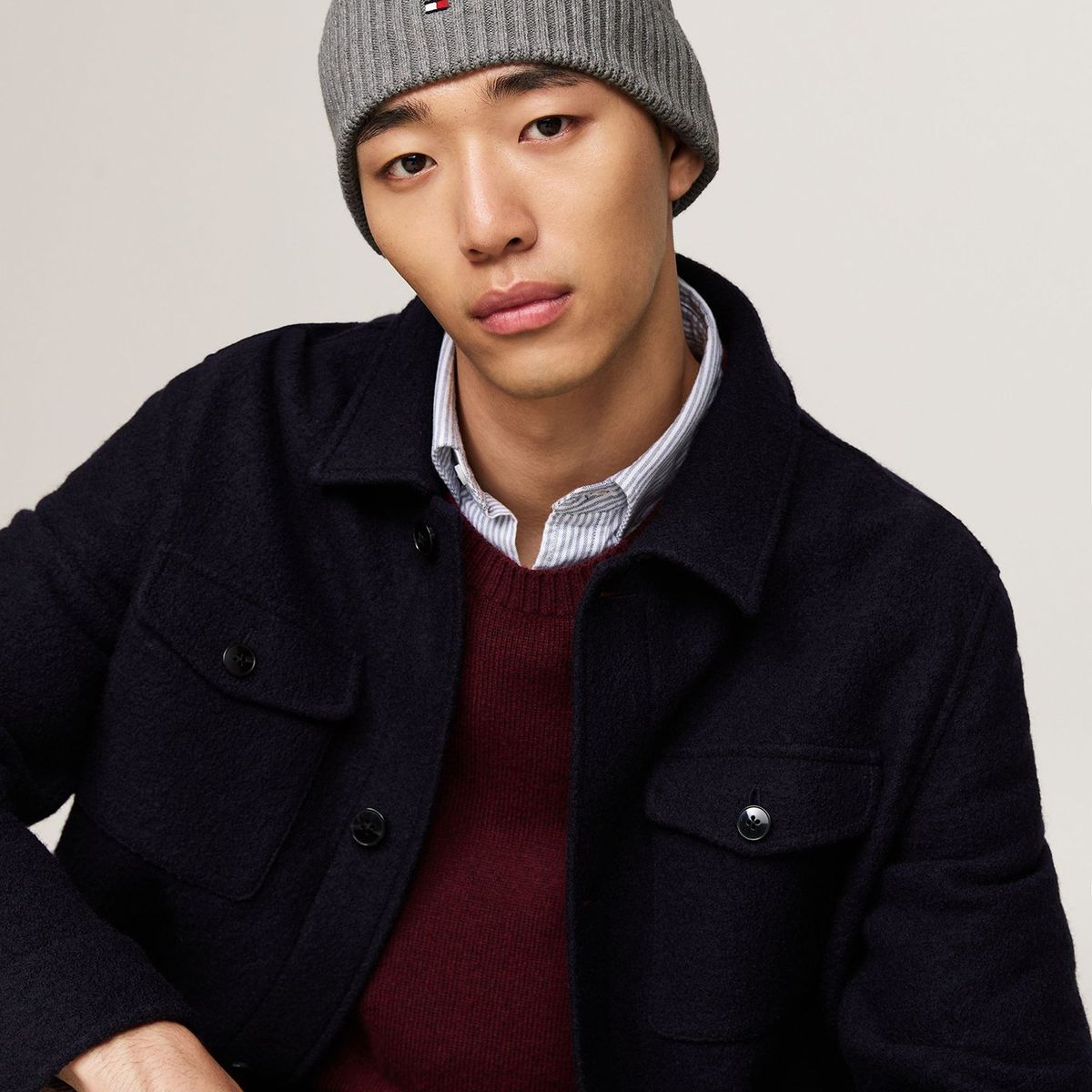 TOMMY HILFIGER - Gorro Solid Con Logo Gris Tommy Hilfiger