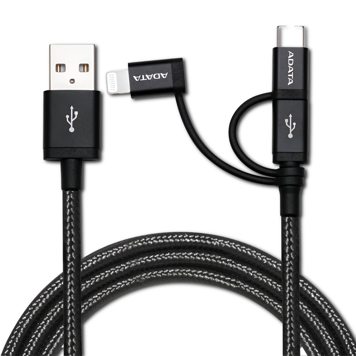 ADATA - Cable USB ADATA 3en1  USB-C + Micro USB + Lightning MFI 1M