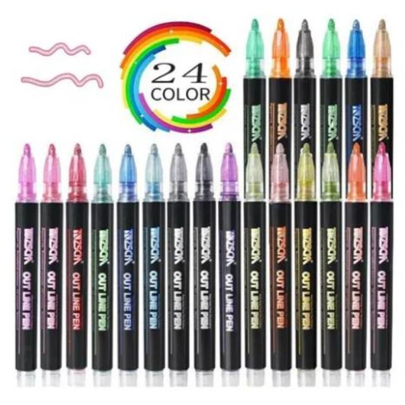 GENERICO - Lápices Marcadores  Metálicos Con Contorno 24 Colores