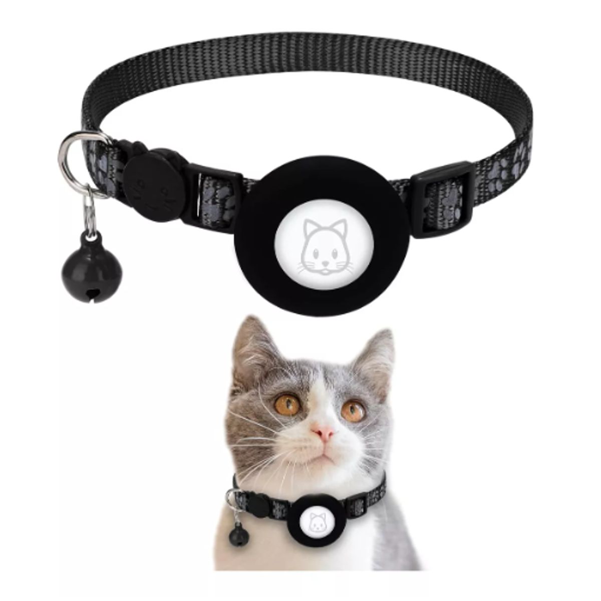 GENERICO - Collar Reflectante Con Soporte Airtag Anti Ahorque Para Gato