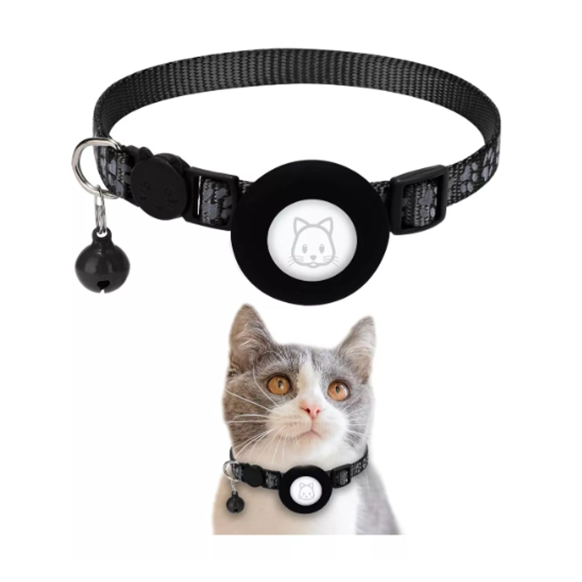GENERICO - Collar Reflectante Con Soporte Airtag Anti Ahorque Para Gato